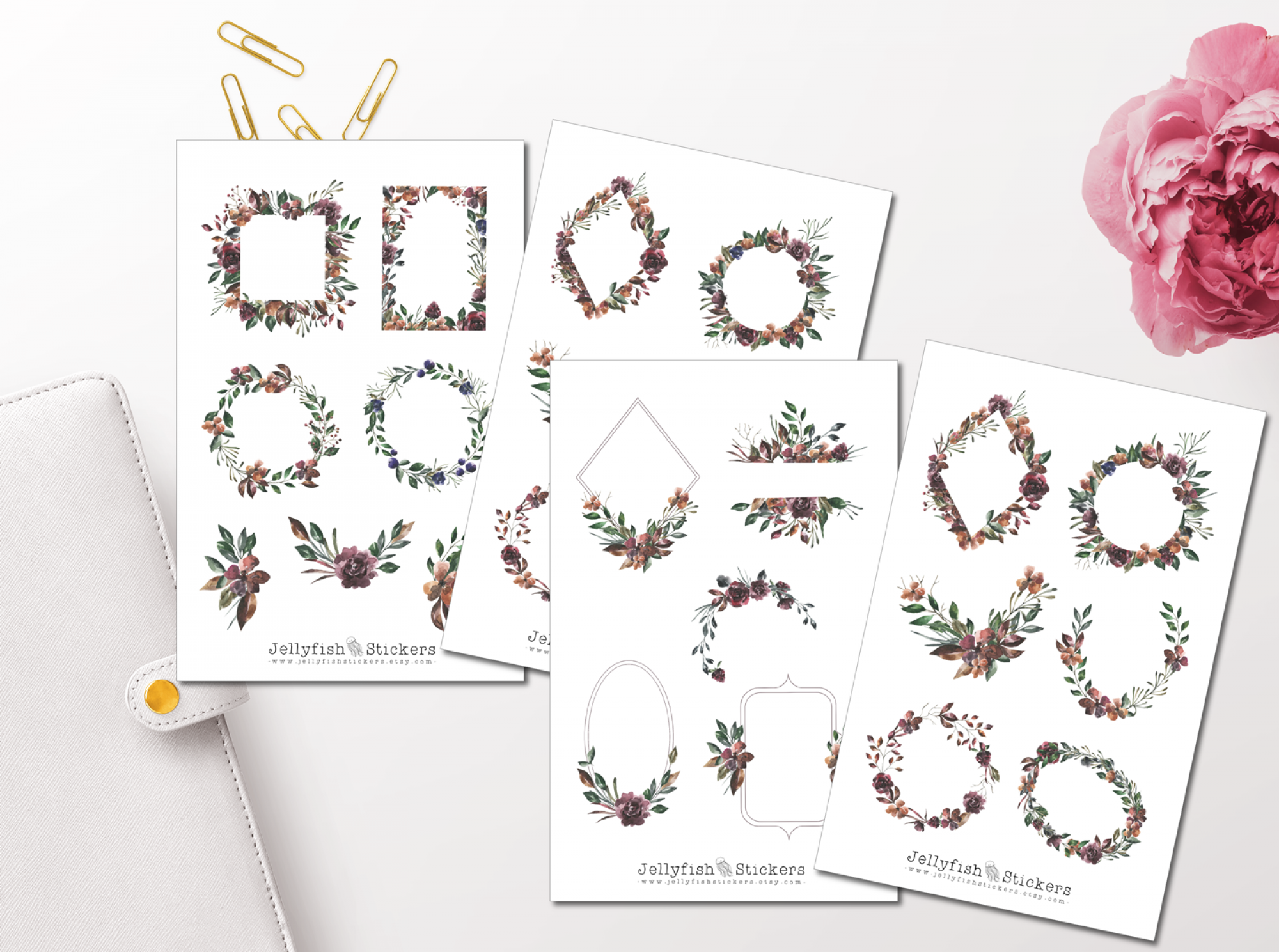 Florale Rahmen Dunkel Sticker Set